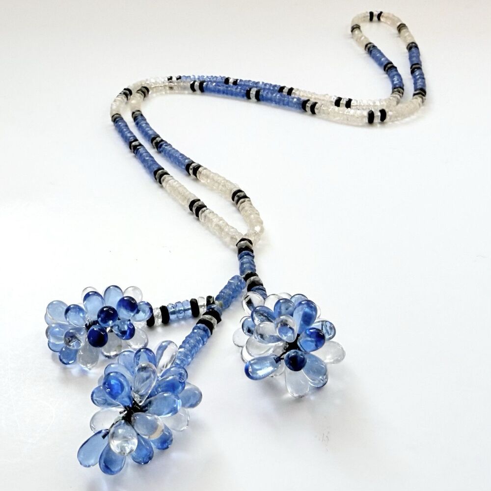 1920s Art Deco Louis Rousselet French Glass Grape Bead Cluster Sautoir Necklace